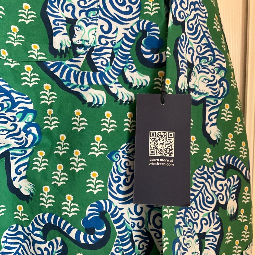 NWT PRINTFRESH Green Floral with TIGERS Cotton Long Pajama Set Size Medium - Picture 4 of 8
